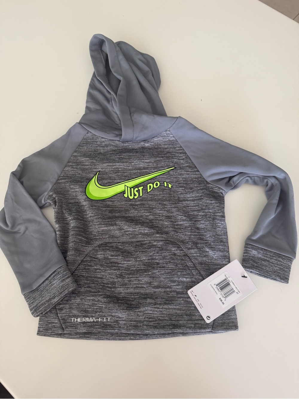 Nike Toddler Boys Swoosh Therma-FIT Graphic Hoodie, Carbon Heather, 2T, NWT